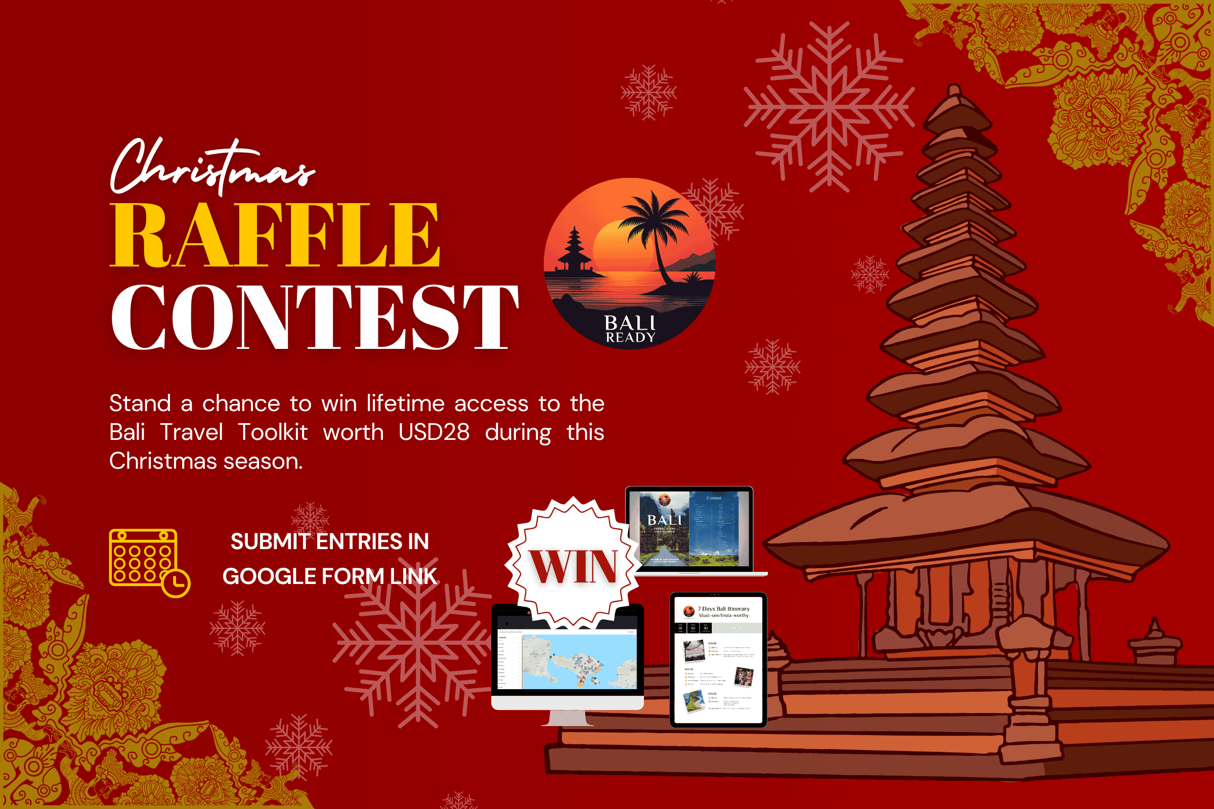 [Closed] Win Lifetime Access to Bali Travel Toolkit in Our Christmas Raffle