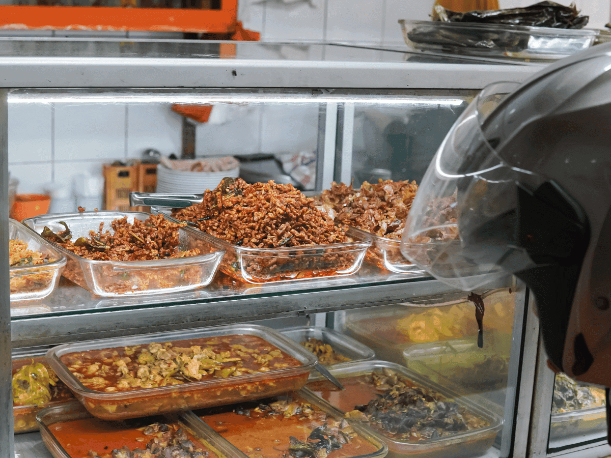Food displayed in glass