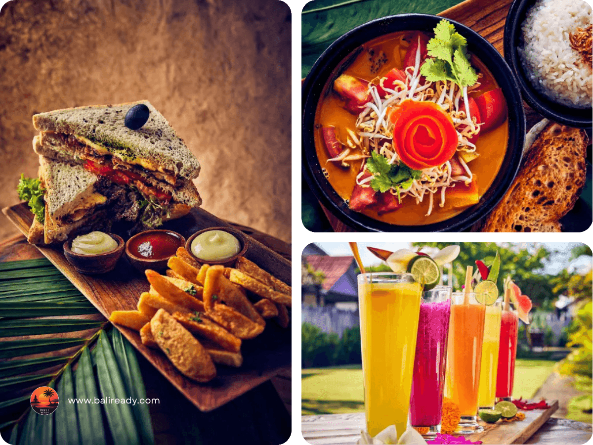 Main dishes & drinks at O'Zarome Canggu