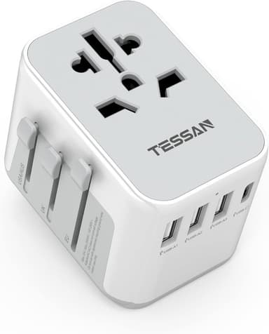 TESSAN Travel Adapter Worldwide, Universal Travel Plug with 3 USB, 1 USB C and 1AC Socket